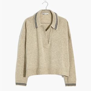 Madewell David Polo Sweater in Heather Wheat size S